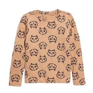 OLD NAVY Tan Cat Print Softest Printed Long-Sleeve T-Shirt for Girls, size XL